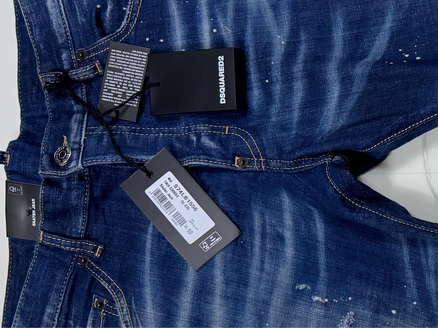 DSQUARED2 DSQ2 PATCH RIPPED SKATER JEANS IN BLUE